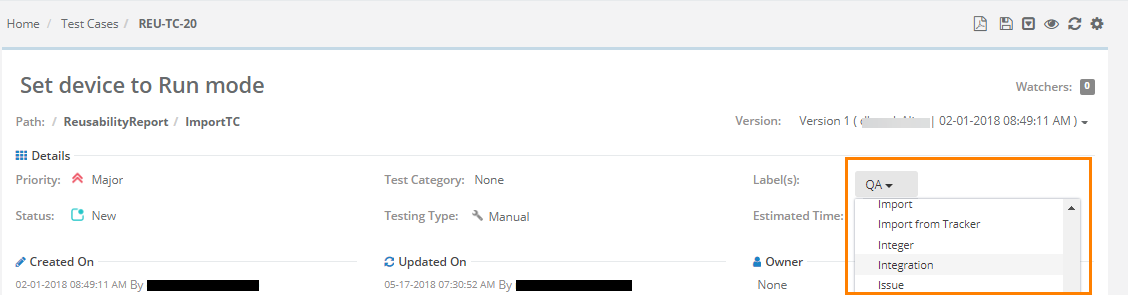 Labels drop-down