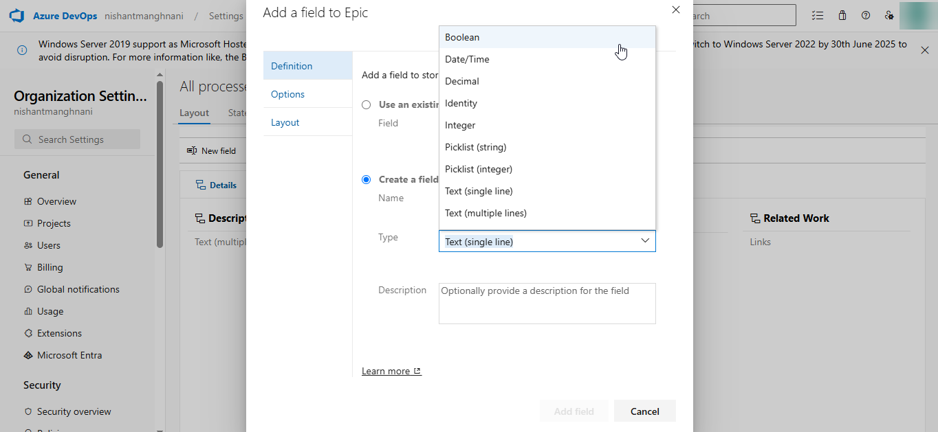 Add field to Epic