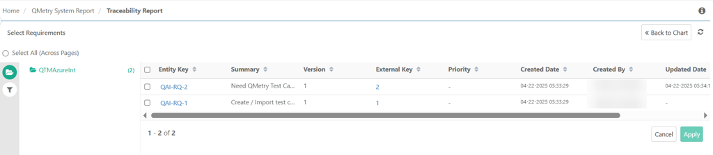 Traceability Report view