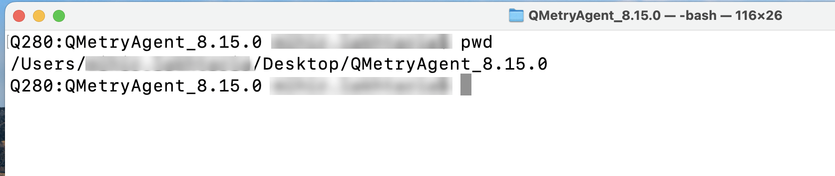 Screenshot of a MacOS terminal showing the user inside the extracted QMetryAgent_8.15.0 directory after running the unzip command.