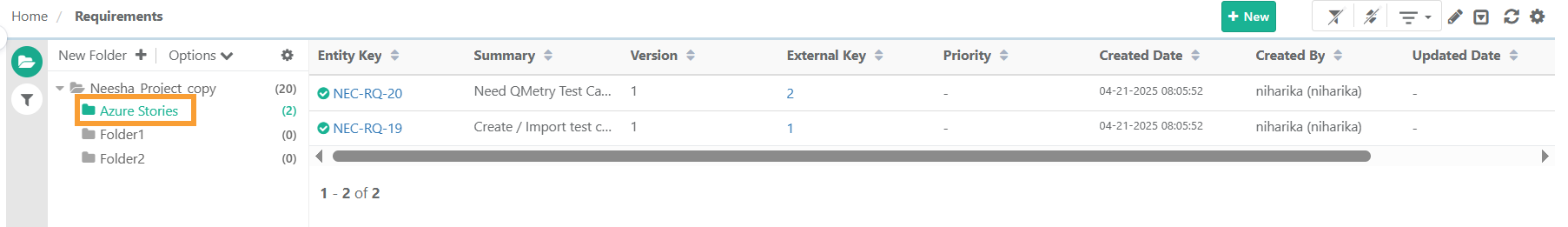 Requirements UI