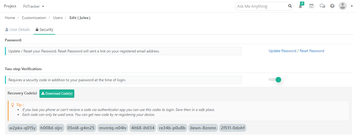 QPro_TSA_GenerateRecoveryCode